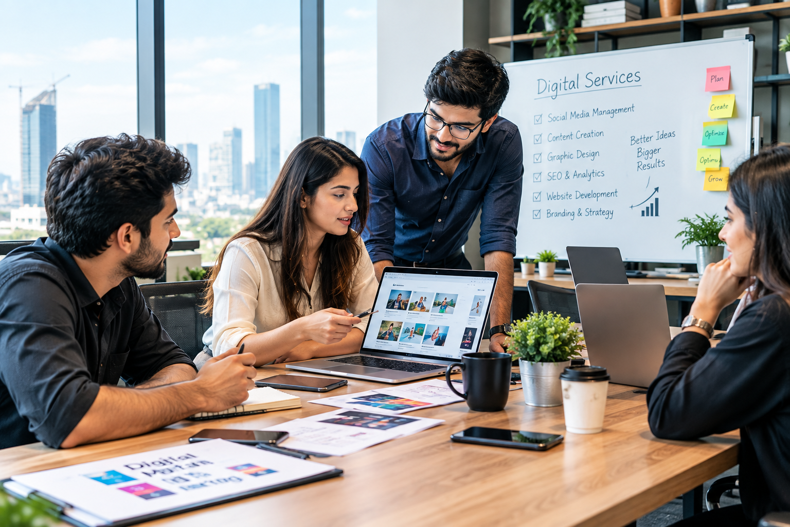 Realistic creative marketing team working together